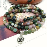 Women Bracelet Agates 6mm Beads Stone Flower Charm Bracelet Round Bead