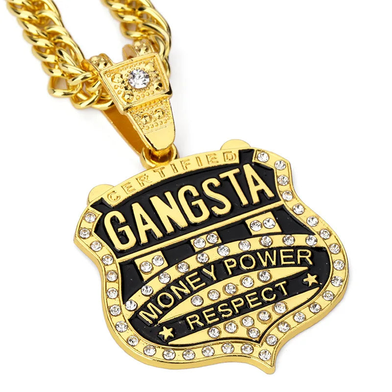 Big GANGSTA Pendant Necklace Men Ice Out Hip Hop Cuban Chain Hiphop