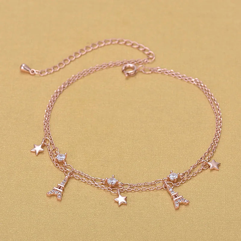 Korea Style Rose Rhinestone Anklets Jewelry