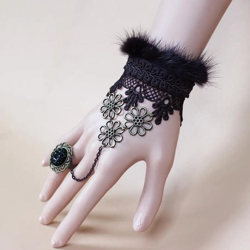 Lace and Flower Hand Bracelet with Metals