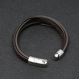 PU+Genuine Leather Men Bracelets Black/Steel Tone Magnet Clasp Bangle