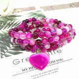 Pink Agates Stone Beads Flower Charm Bracelet