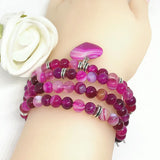Pink Agates Stone Beads Flower Charm Bracelet