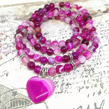 Pink Agates Stone Beads Flower Charm Bracelet
