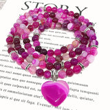 Pink Agates Stone Beads Flower Charm Bracelet