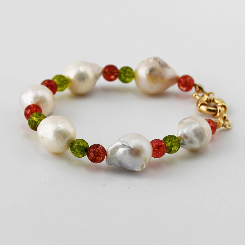 Baroque Pearl Strawberry Crystal Beads Bracelet Jewelry