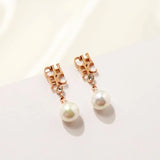 Chic Stainless Steel Letter Shell Pearl Earrings
