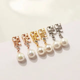 Chic Stainless Steel Letter Shell Pearl Earrings