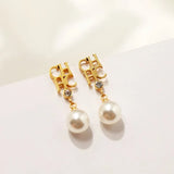 Chic Stainless Steel Letter Shell Pearl Earrings