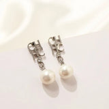 Chic Stainless Steel Letter Shell Pearl Earrings
