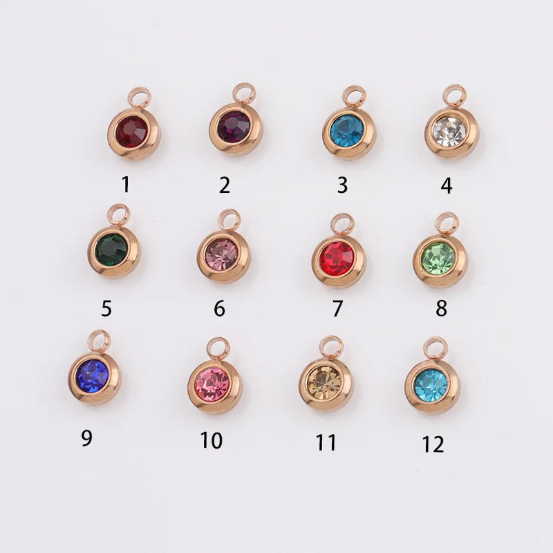 Stainless Steel Birthstone Charms 12pcs DIY Birthday Stones 6.5mm