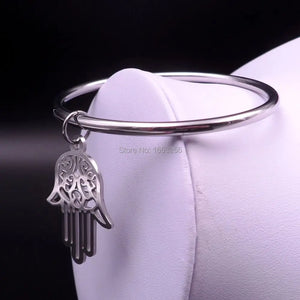Stainless Steel Hamsa Hand Bangle Bracelet 2.68''