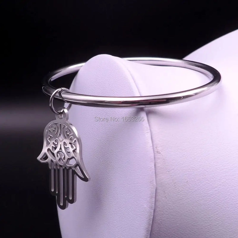 Stainless Steel Hamsa Hand Bangle Bracelet 2.68''