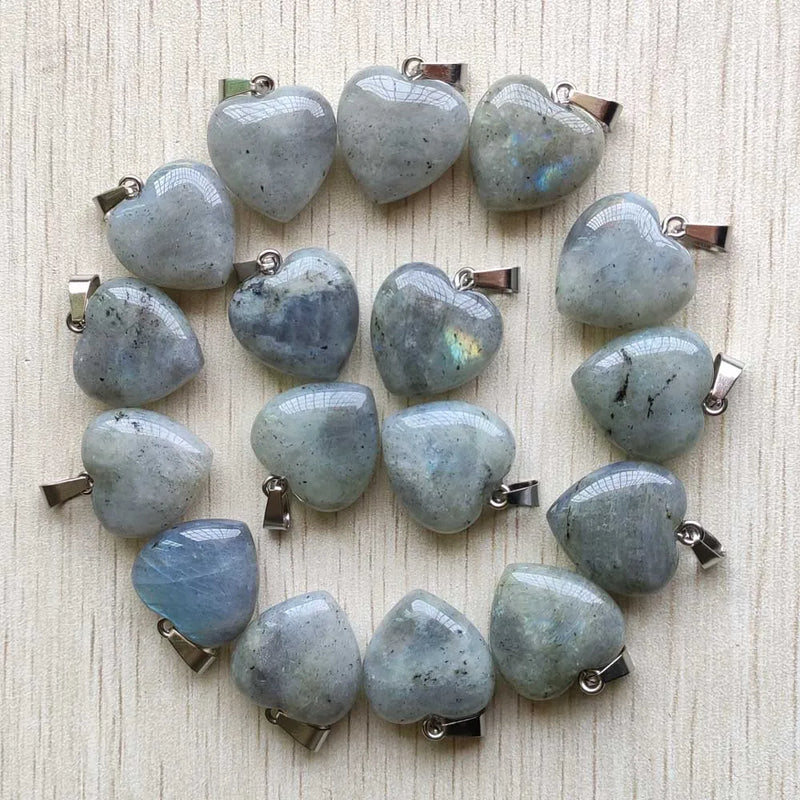 Labradorite Stone Thick Heart Pendants 20mm 25pcs/Lot