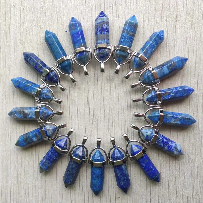 Lapis Lazuli Pillar Chakra Charms Pendants for Jewelry Making 24pcs