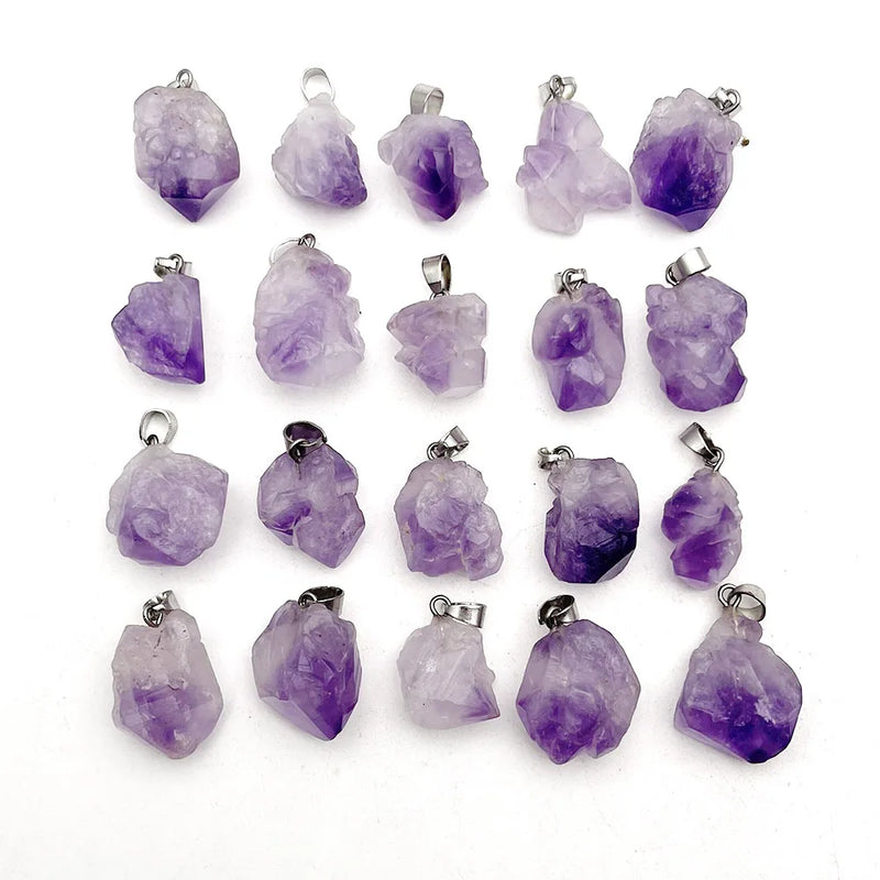 Natural Amethyst Stone Pendants Charms for Jewelry Making 50pcs