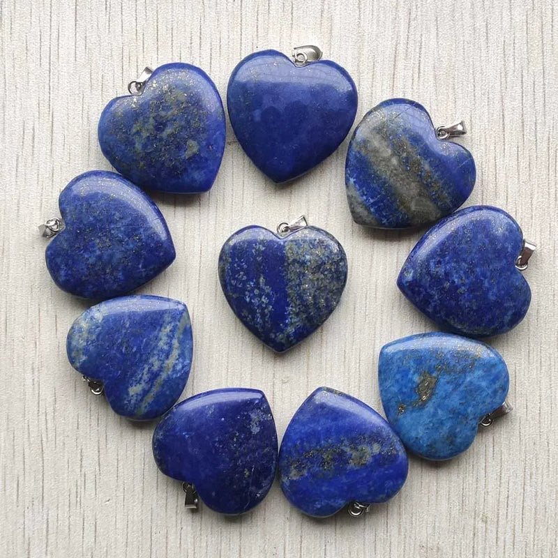 10pcs Natural Lapis Lazuli Heart Pendants 30mm for Necklaces