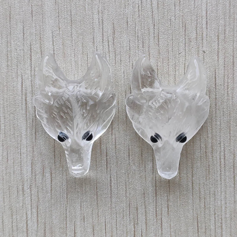 Natural Crystal Carved Wolf Head Pendants 2pcs