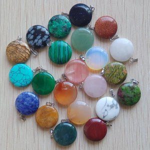 50pcs Natural Stone Round Charms Pendants for Jewelry Making