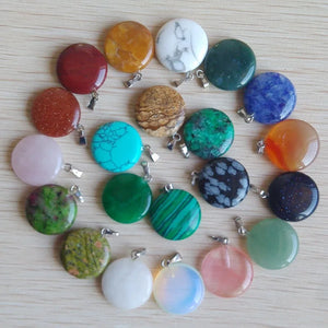 50pcs Natural Stone Round Charms Pendants for Jewelry Making