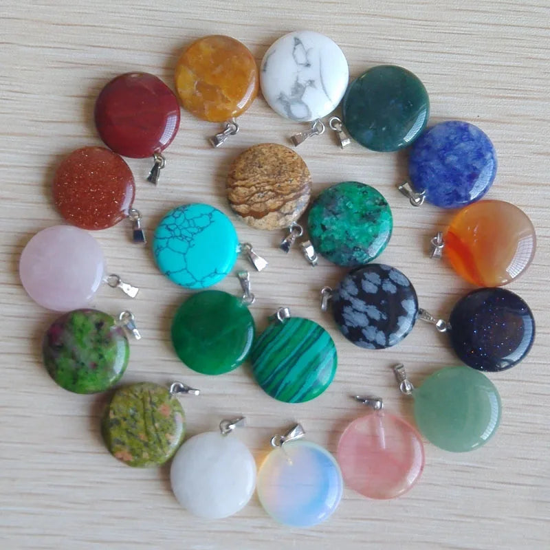 50pcs Natural Stone Round Charms Pendants for Jewelry Making