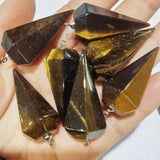 6pcs Natural Tiger Eye Stone Pyramid Shape Pendants for Necklace Jewelry Making