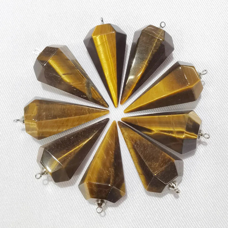 6pcs Natural Tiger Eye Stone Pyramid Shape Pendants for Necklace Jewelry Making