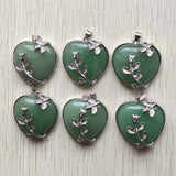 Natural Stone Silver Flower Heart Pendants for Jewelry Making 6pcs