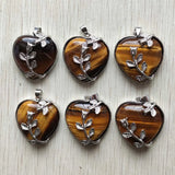 Natural Stone Silver Flower Heart Pendants for Jewelry Making 6pcs