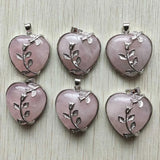 Natural Stone Silver Flower Heart Pendants for Jewelry Making 6pcs