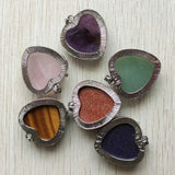 Natural Stone Silver Flower Heart Pendants for Jewelry Making 6pcs