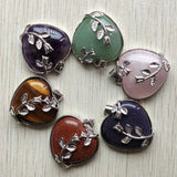 Natural Stone Silver Flower Heart Pendants for Jewelry Making 6pcs