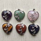 Natural Stone Silver Flower Heart Pendants for Jewelry Making 6pcs