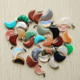 50pcs Natural Stone Tiger Eye Crystal Moon Shape Pendants for Jewelry Making