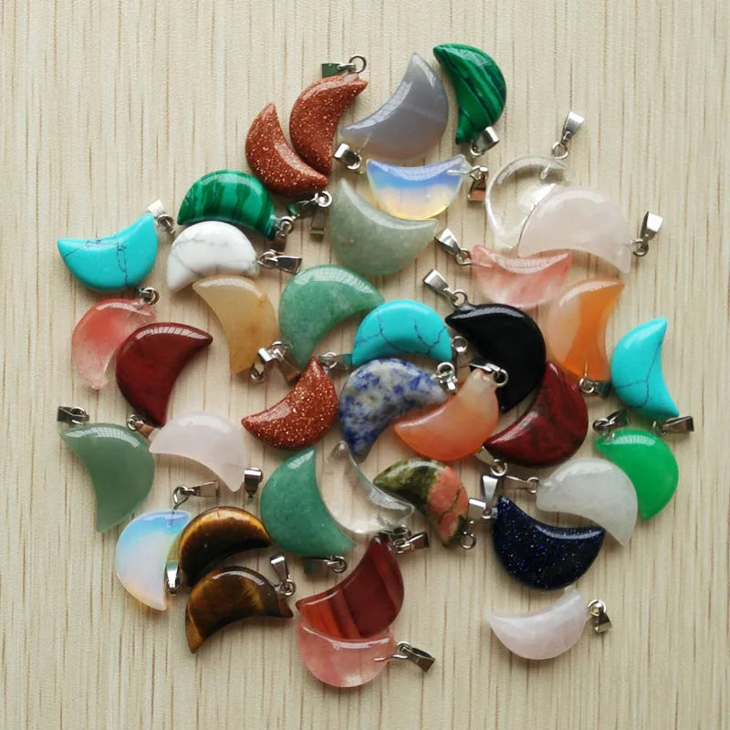 50pcs Natural Stone Tiger Eye Crystal Moon Shape Pendants for Jewelry Making