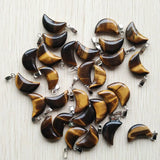 50pcs Natural Stone Tiger Eye Crystal Moon Shape Pendants for Jewelry Making