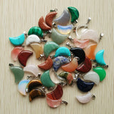 50pcs Natural Stone Tiger Eye Crystal Moon Shape Pendants for Jewelry Making