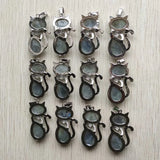 Labradorite Stone Alloy Cat Pendants for Necklaces Jewelry Making 12pcs/lot