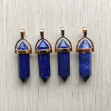 Natural Lapis Lazuli Alloy Pillar Charms Pendants for Jewelry Making 24pcs/lot