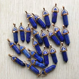 Natural Lapis Lazuli Alloy Pillar Charms Pendants for Jewelry Making 24pcs/lot