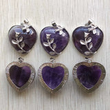 Natural Amethyst Stone Silver Plated Flower Heart Pendants 6pcs/lot