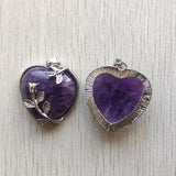 Natural Amethyst Stone Silver Plated Flower Heart Pendants 6pcs/lot