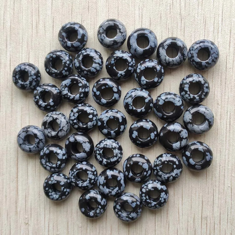 Natural Snowflake Stone Round Big Hole Beads for Jewelry Making 30pcs