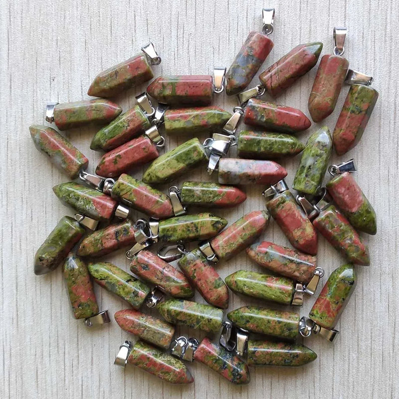 Flower Green Stone Hexagonal Charms Pendants for Jewelry Making