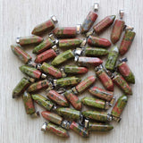 Flower Green Stone Hexagonal Charms Pendants for Jewelry Making