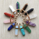 24pcs Natural Stone Alloy Pillar Charms Pendants for Jewelry Making