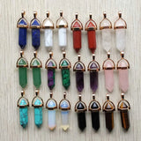 24pcs Natural Stone Alloy Pillar Charms Pendants for Jewelry Making