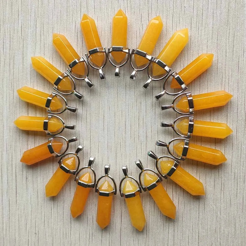 Natural Stone Yellow Crystal Pillar Pendants for Jewelry Making