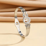 Stainless Steel Tree Of Life Bangle with Crystal