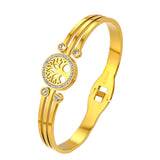 Stainless Steel Tree Of Life Bangle with Crystal